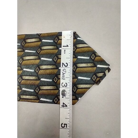 LOUIS ROTH Hand Sewn Tie USA Made Green Gray Geometric Silk Italian Retro - Picture 7 of 8